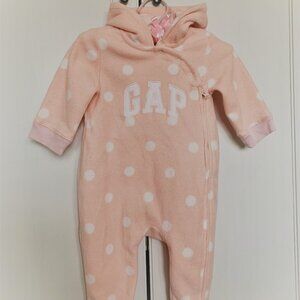 BabyGap Pink Fleece One-Piece Outfit with Bear Hoodie - Size 6-12M